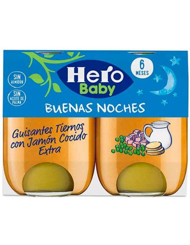 Hero Baby Buenas Noches Tarrito Guisantes Tiernos con Jamón Cocido 2 X 190 g
