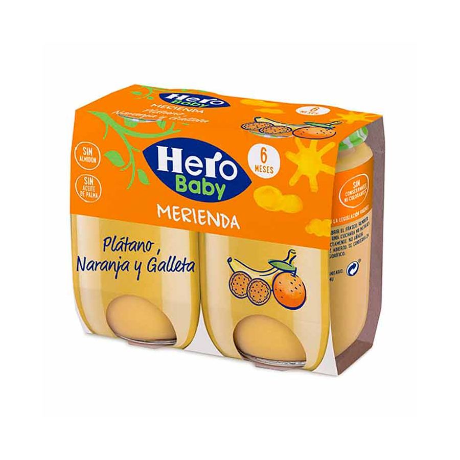 Hero Baby Merienda Naranja, Plátano y Galletas 2 x 190 g