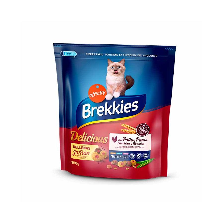 Brekkies Delicious Ave Rellenas con Jamón Comida Para Gatos 900 gr